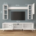 Comoda TV cu 2 rafturi de perete si cabinet M12 - 253, Wren, 180 x 35 x 48.6 cm/90 cm/133 cm, white