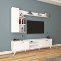 Comoda TV cu 2 rafturi de perete si cabinet M36 - 299, Wren, 180 x 35 x 48.6 cm/90 cm/133 cm, white