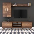 Comoda TV cu raft de perete si 2 cabinete M40 - 307, Wren, 180 x 35 x 48.6 cm/133 cm, walnut