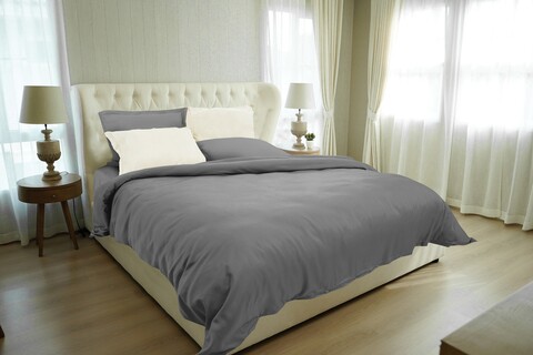 Lenjerie de pat, 2 persoane, 100% Bambus, 6 piese, 200x220 cm, Grey/Ivory