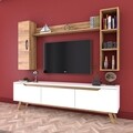 Comoda TV cu 2 rafturi de perete si cabinet M13 - 411, Wren, 180 x 35 x 48.6 cm/90 cm/133 cm, white/walnut