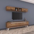 Comoda TV cu 2 rafturi de perete M4 - 826, Wren, 180 x 35 x 48.6 cm/90 cm, walnut/white