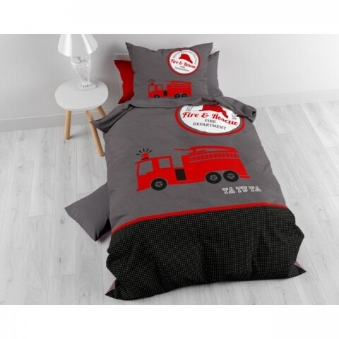 Lenjerie de pat pentru o persoana, Pure Fireman Tatu Red, Sleeptime, 2 piese, 100% bumbac, multicolora