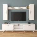 Comoda TV cu raft de perete si 2 cabinete M2 - 230, Wren, 180 x 35 x 48.6 cm/133 cm, white
