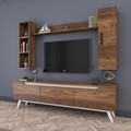 Comoda TV cu 2 rafturi de perete si cabinet M9 - 829, Wren, 180 x 35 x 48.6 cm/90 cm/133 cm, walnut/white