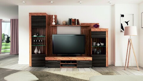 Mobilier Living Novedo I, Bedora,  1 x Polita, 1 x Comoda, 2 x Dulap, Maro Dark