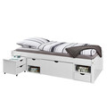Pat multifunctional pentru camera copilului, 90x200 cm, Till, Inter Link, noptiera, sertare si spatiu de depozitare, lemn, alb