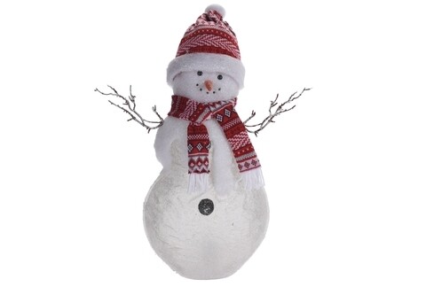 Decoratiune luminoasa Snowman, 28x16.5x63 cm, polipropilena, alb/rosu