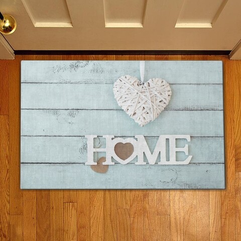 Covoras de intrare Home heart, Casberg, 38x58 cm, poliester, albastru