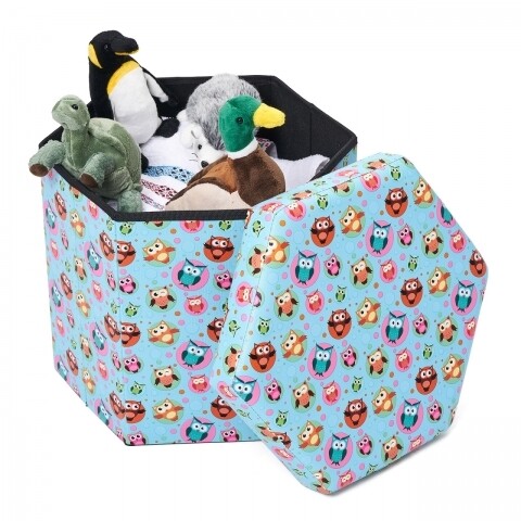 Taburet pliabil cu spatiu de depozitare Hexagonal Owls, Heinner Home, 43 x 38 x 38 cm, PVC, multicolor