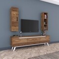Comoda TV cu raft de perete si cabinet M14 - 838, Wren, 180 x 35 x 48.6 cm/90 cm, walnut/white