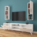 Comoda TV cu raft de perete si cabinet M11 - 251, Wren, 180 x 35 x 48.6 cm/90 cm, white