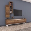 Comoda TV cu raft de perete si cabinet M1 - 823, Wren, 180 x 35 x 48.6 cm/90 cm, walnut/walnut