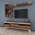 Comoda TV cu 2 rafturi de perete si cabinet M33 - 845, Wren, 180 x 35 x 48.6 cm/90 cm/133 cm, walnut/white