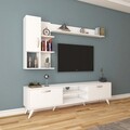 Comoda TV cu 2 rafturi de perete si cabinet M33 - 293, Wren, 180 x 35 x 48.6 cm/90 cm/133 cm, white