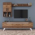 Comoda TV cu raft de perete si 2 cabinete M35 - 846, Wren, 180 x 35 x 48.6 cm/133 cm, walnut/white