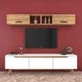 Comoda TV cu 2 rafturi de perete M4 - 382, Wren, 180 x 35 x 48.6 cm/90 cm, white/walnut