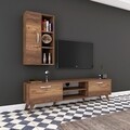 Comoda TV cu raft de perete si cabinet M37 - 302, Wren, 180 x 35 x 48.6 cm/90 cm, walnut