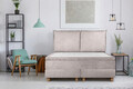 Pat matrimonial, Stockholm, Pillows E, 140x200 cm, saltea tip Pocket, topper memory, Taupe