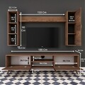 Comoda TV cu 2 rafturi de perete si cabinet M9 - 248, Wren, 180 x 35 x 48.6 cm/90 cm/133 cm, walnut