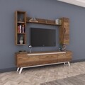 Comoda TV cu 2 rafturi de perete si cabinet M9 - 829, Wren, 180 x 35 x 48.6 cm/90 cm/133 cm, walnut/white