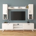 Comoda TV cu raft de perete si 2 cabinete M27 - 283, Wren, 180 x 35 x 48.6 cm/133 cm, white